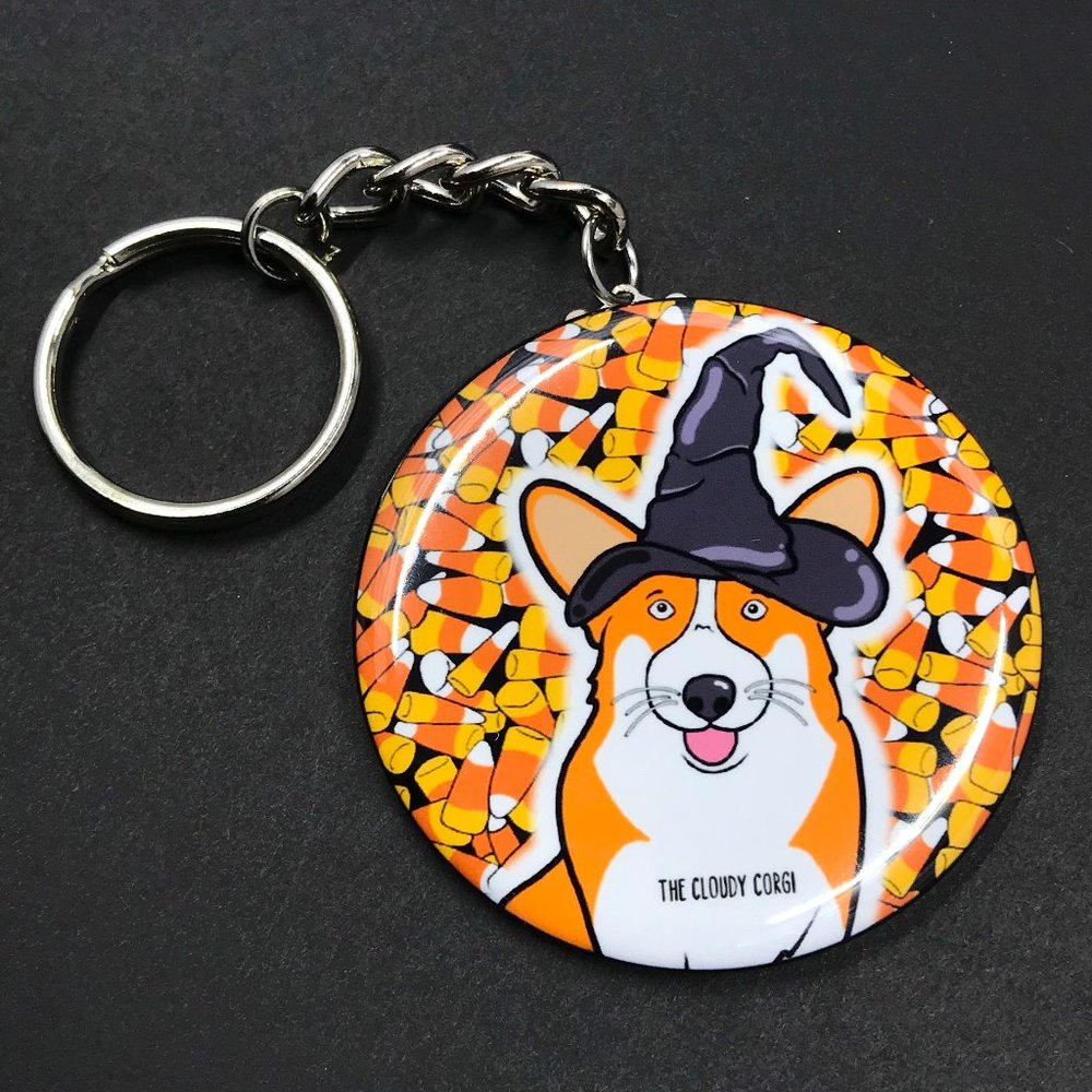 Corgi Dog Candy Corn Handmade Halloween Keychain